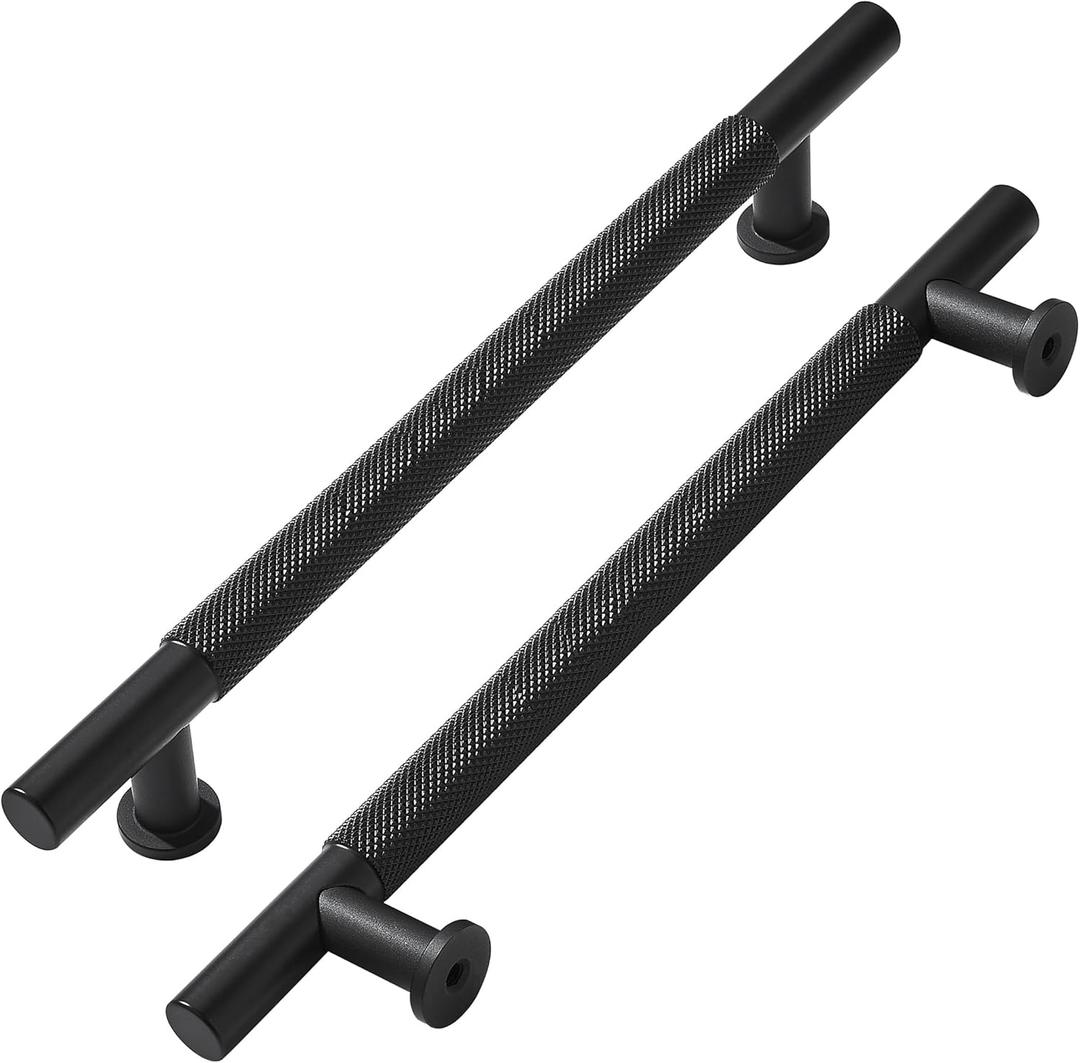 Khtumeware 5 Pack 12 Inch(305mm) Drawer Handles Knurled Matte Black Cabinet Pulls Drawer Pulls Kitchen Hardware Kitchen Handles for Cabinets Cupboard Handles