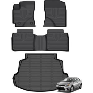 AZYT Floor Mats & Cargo Liner for Toyota Corolla 2019-2014 (Only Sedan) Set, All Weather Automotive TPE Floor Liners Anti-Slip Waterproof Accessories (Car Mats+Trunk Mat) Black