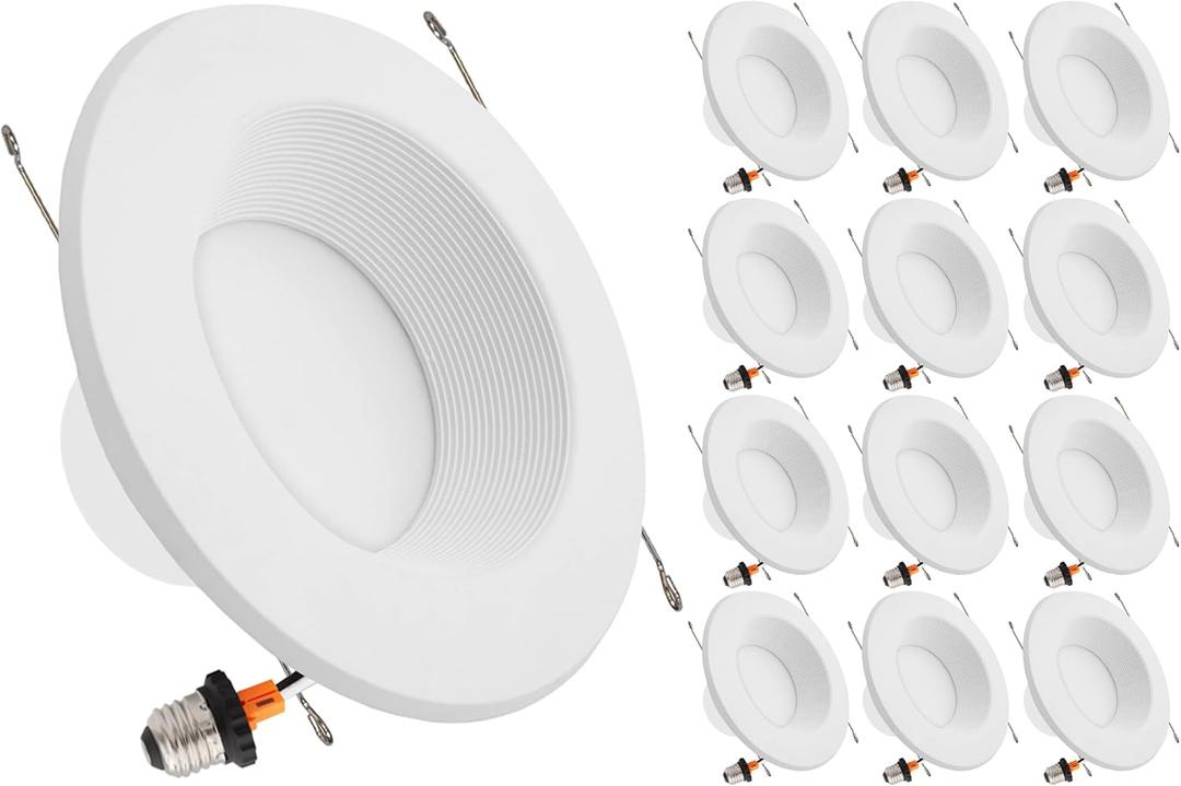 Maxxima 12 Pack 5 in. & 6 in. 5 CCT Retrofit Recessed LED Downlight - 1300 Lumens, E-26 Quick Connect, Dimmable, Color Selectable 2700K-5000K (2700K/3000K/3500K/4000K/5000K), Ideal for Contractors