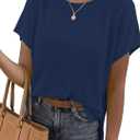 YSYOKOW Women's Ribbed Knit Sweater Crewneck Tunic Pullover Loose Fit Lightweight Summer Fall Shirts for Leggings Navy Blue, X-Large