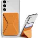 MOFT Phone Stand, Adhesive Card Holder Fits 2-3 Cards, Slim & Portable Leather Phone Wallet, 2 Viewing Angles, RFID Blocking, Compatible with iPhone, Galaxy and Most Smartphones - Orange