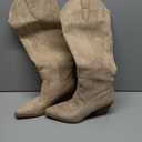 iiimmu Cowgirl Boots Women Knee High Boots Pointed Toe and Block Heel Cowboy Suede and Faux Leather Boots with Embroidered, Size 8.5