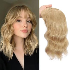 TYQ Hair Toppers for Women with Thinning Hair 14 Inch, 360 3D Synthetic Curly Wavy Wispy Clip in BangsDark Root to Blonde (22/26)