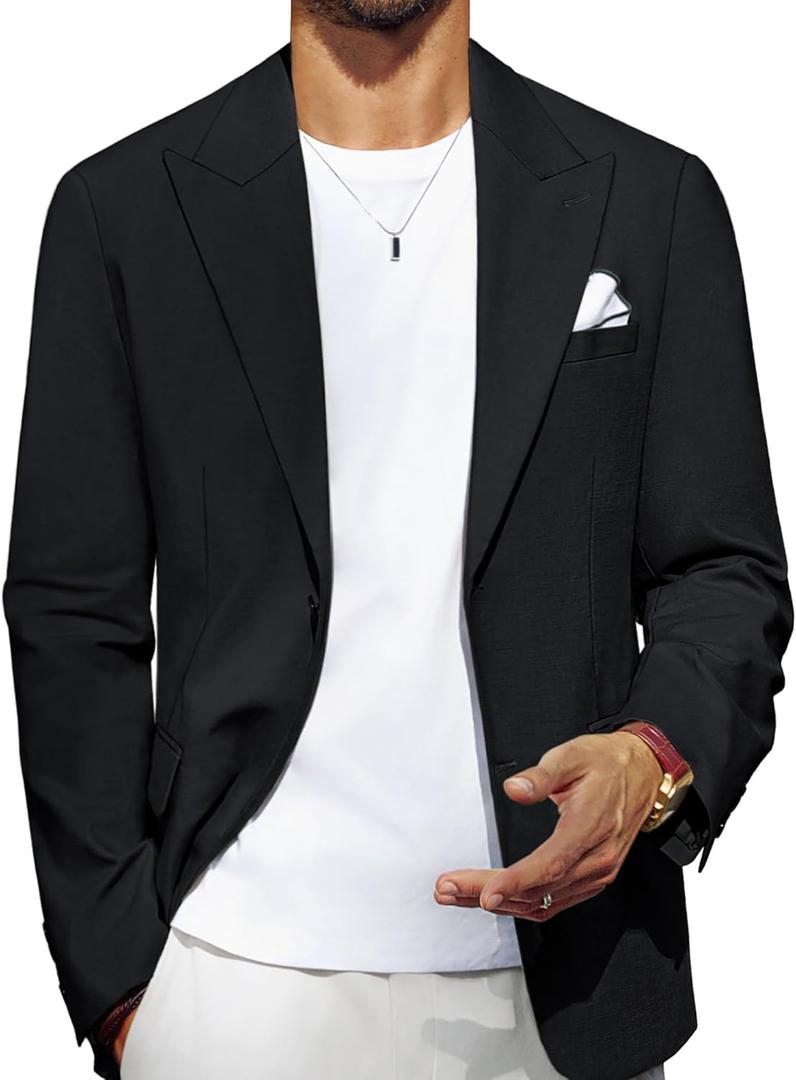 PJ PAUL JONES Blazer for Men Casual Cotton-Linen Sport Coat Lightweight 2 Button Lined Blazer Jacket (Medium, Black)