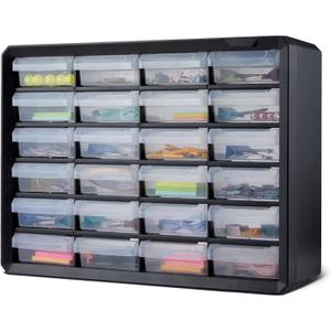 Amazon Basics Storage Cabinet, 24-Drawer Plastic Organizer with Dividers for Office/Craft/Tools, Wall Mountable, 6.3 x 21.3 x 15.8 inch, Black