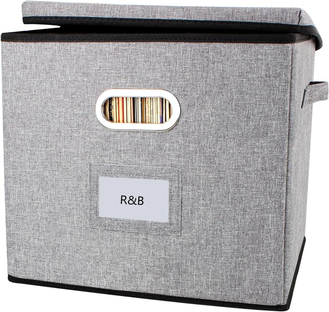 Vinyl Record Storage Box Hold 100+ 12" Albums Stackable LP Storage Bin with Lid Record Holder Protect Albums, CDs, Books, Magzine, Files (Large-1pcs, Grey)