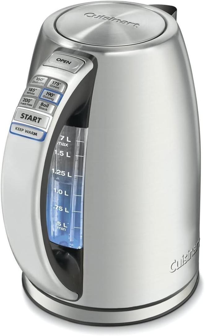 Cuisinart PerfecTemp 1.7-Liter Electric Kettle, Cordless Electric Tea Kettle, 1500W for Fast Heat-Up, 6 Preset Temperatures, 30-Minute Keep Warm, Stay Cool Nonslip Handle, CPK-17P1 (Stainless Steel)