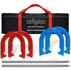 Horseshoes Outside Game Set-Portable Outdoor Horseshoe Set Includes 4 Professional Solid Steel Horseshoes with Solid Steel Stakes & Carrying Bag, Perfect for Backyard and Beach