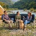 FUNDANGO Extra Wide 3 Person Camping Chair for Adults with Cooler, 1000 LBS Heavy Duty Oversized Camp Couch, Padded Folding Seat with Cup Holders for Outdoor, Sports & Lawn