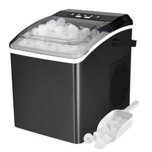 Koolatron Ice Makers Countertop Portable Ice Machine 2 Sizes Bullet Ice Cubes Ready in 6 Mins 26.5lbs/Day with Ice Scoop and Basket Digital Controls LED Indicators for Parties/Home/Office/Bar, Black