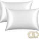 ALASKA BEAR Silk Pillowcases 2 Pack 22 Momme Mulberry Silk Pillow Cases, Queen Size(Set of Two, Cool White)