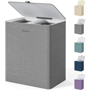 Kitsure Laundry Basket 95L Large Laundry Hamper with Lid, 2-Compartment Divided Clothes Sorter with Removable Hamper Bags, Gray Organizer for Laundry Room, Bathroom & Bedroom, 22.2" x 16" x 27.4", 95L, Gray