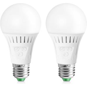Motion Sensor Light Bulb with Dusk to Dawn, E26 Base, 7W LED(60W Equivalent), Warm White(3000K), Motion Sensitivity, Time and Twilight Setting Adjustable, 2-Pack