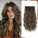 Sofeiyan Brunette Mixed Ash Blonde Hair Extensions 16 inch Clip in Highlighted Hair Extensions 4PCS Synthetic Fake Hair Soft Natural Hairpiece 140g Curly Thick Hair Extension for Women