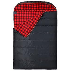 REDCAMP Large Cotton Double Sleeping Bag for Adults, 2 Person Cold Weather Warm Queen Size Flannel Sleeping Bags for Camping, Black