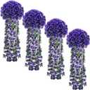 XunYee 4 Pack Violet Hanging Flowers Artificial Decor 5 Petal Silk Violet Simulation Hanging Plant Faux Royal Artificial Orchid for Home Garden Wedding Indoor Outdoor(Purple)