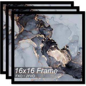 16x16 Frame Set of 3, Black Picture Frame for 16 x 16 Square Picture Poster Photo, Light Weight and High Transparent 16 by 16 Frame for Wall - 3 Pack/Black/16 x16