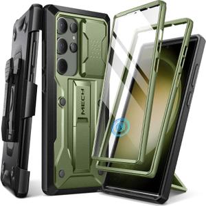 TONGATE for Samsung Galaxy S23 Ultra Case, [Built-in Slide Camera Cover & Screen Protector] [2 Front Frame] Military Grade Shockproof S23 Ultra Phone Case with Kickstand & Belt-Clip 6.8", Green
