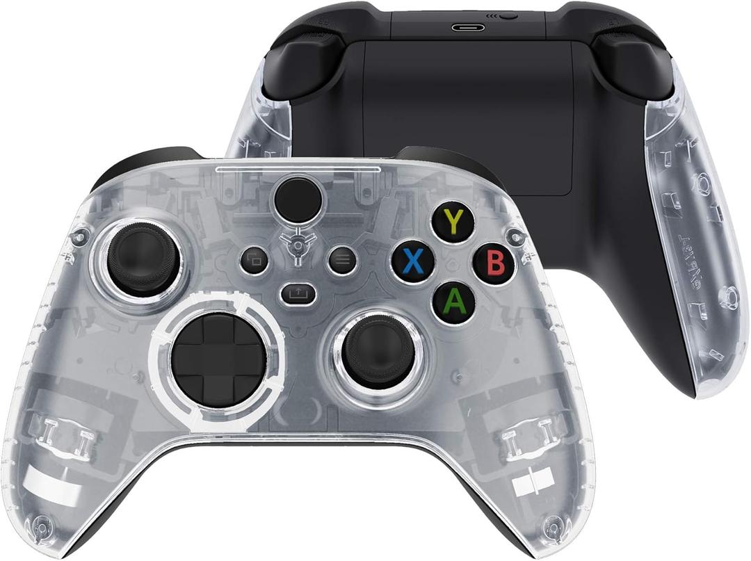 eXtremeRate Side Rails Grips Shell for Xbox Core Wireless Controller, Clear Replacement Part Front Housing Cover Handles Faceplate for Xbox Series X & S Controller