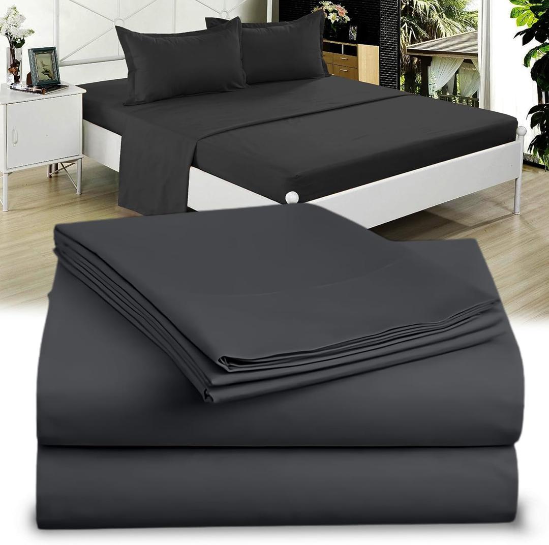 DESTINY CRESCENT BEDDING Full XL 100% Cotton Jersey Knit Sheet Set - Extra-Soft, Breathable & Hypoallergenic - 15" Deep Pockets, 54" x 80" - Ideal for Extra Long Full Beds - 4PC Set (Full XL, Black)