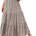 KIRUNDO Women's 2025 Fall High Waist Boho Floral Maxi Skirt Trendy Casual Flowy Swing Pleated A Line Beach Long Skirts XL