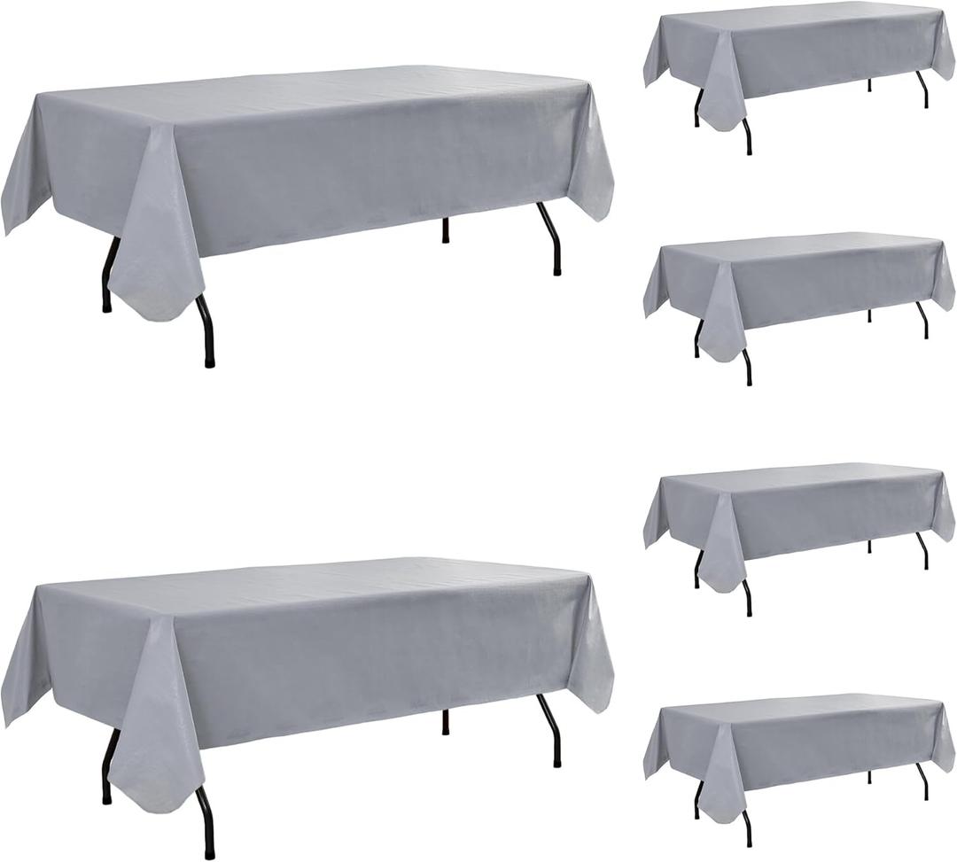 Vinyl Tablecloth with Flannel Backing-6 Pack Grey 60x84 Inch Waterproof PEVA Table Cloth Outdoor Plastic Table Sheets-Wipeable Spillproof Oilcloth Covers for Picnic Party Camping Dining
