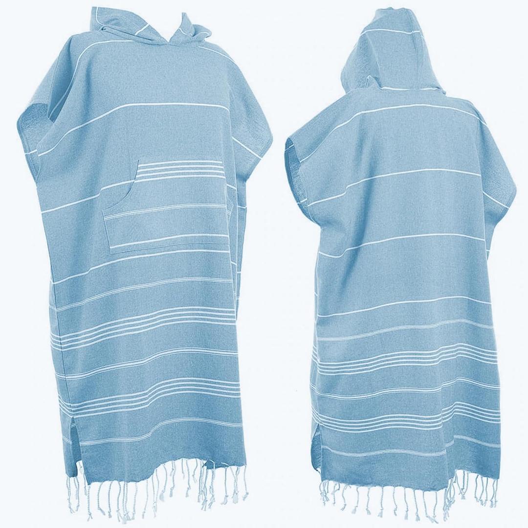 1pcs Large Turkish Cotton Poncho Towel Surf Poncho Changing Robe with Hood and Front Pocket Absorbent Wearable Towel Hooded Beach Towel for Adult Man Women Beach Pool and swim (Emerald Blue, Large)