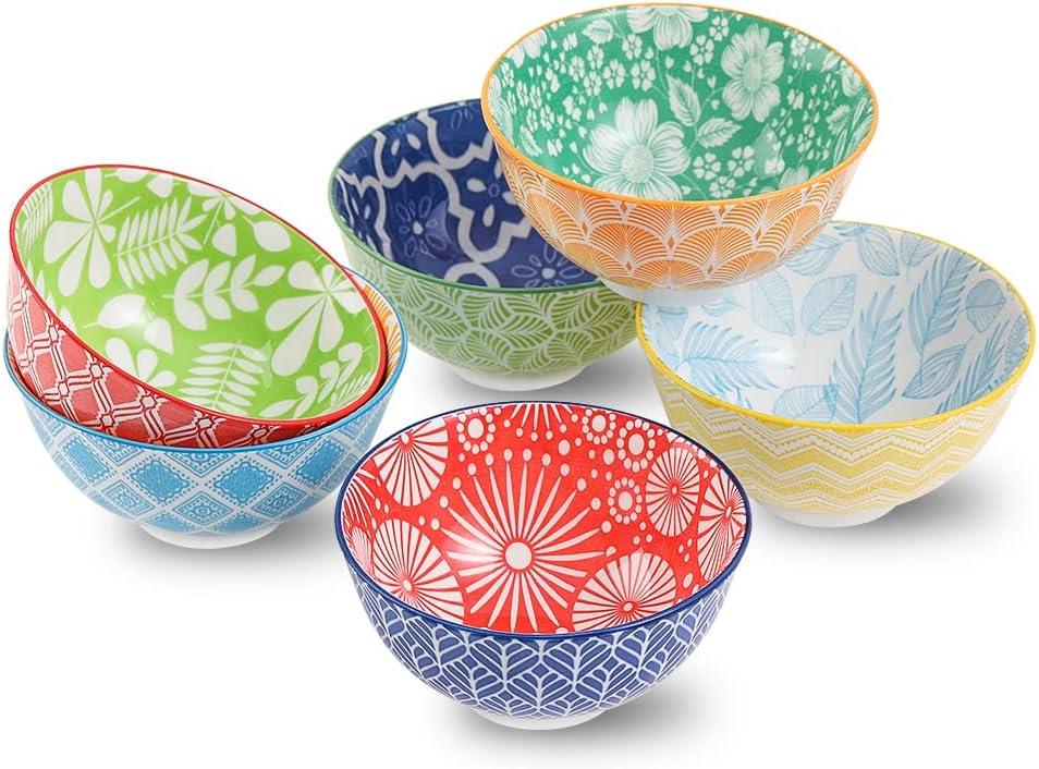 Dessert Bowls Set of 6 - Small Ceramic Bowls for Ice Cream, Snack, Rice - Colorful Cute Style - Microwave and Dishwasher Safe - 4.75 Inch - 10 oz
