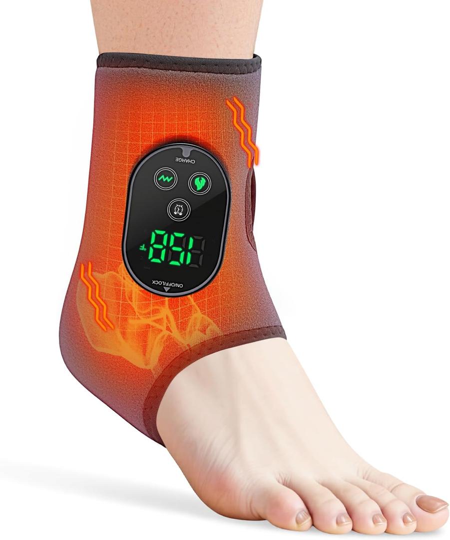 Cordless Ankle Massager for Pain Relief - 3-in-1 Foot Renew Triple Method Massager with 6 Heating and 3 Vibration Levels, 3000mAh Rechargeable Battery, Auto Shut-Off, Gifts for Women Men, Grey