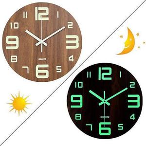 Wall Clock 12 Inch Brown Weekly Wall Clock Silent Battery Operated Luminous Hands Retirement Elderly Wooden Glow in The Dark Clock
