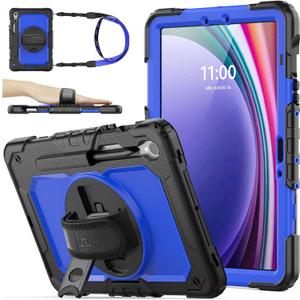 SEYMAC stock Case for Samsung Galaxy Tab S10 FE / S9 / S9 FE 5G Tablet Case Protective with Screen Protector, Pencil Holder, 360 Rotate Stand, Hand Strap, Shoulder Strap, Blue1