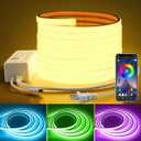 16.4FT 110V RGB COB LED Strip Light with Remote Smart Waterproof Outdoor RGB COB Neon Rope Light 576LEDs/M Color Changing Dimmable LED Light Strip AC 110V~130V for Bedroom Home Commercial Lighting