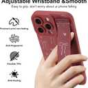 TEAUGHT for iPhone 16 Pro Max Case with Wrist Strap Holder, Cute Bows Hearts Design with Finger Hand Strap Wristband Stand, Soft TPU Shockproof Protective Cover for Women Girls - Wine Red