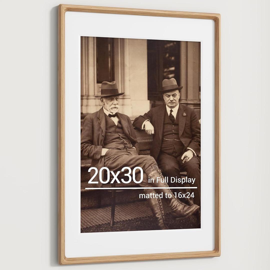 Heimlove 20x30 Picture Frames Natural Oak,Original Wood Hand Make Crafted Poster Frame with Mat to 16x24 Graduation Picture Display,Family Picture,Wedding Picture,Photo,Document Wall Decoration