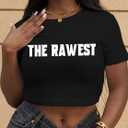 LovelyWholesale Women Graphic Crop Tops Letter Print Short Sleeve Tee Summer Sexy T Shirt Black The R Medium (Black, M)