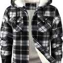 SCODI Men's Flannel Shirt Jacket Fleece Sherpa Lined Plaid Jackets Coat Full Zip Up Hoodie Winter Outwear Black White X-Large