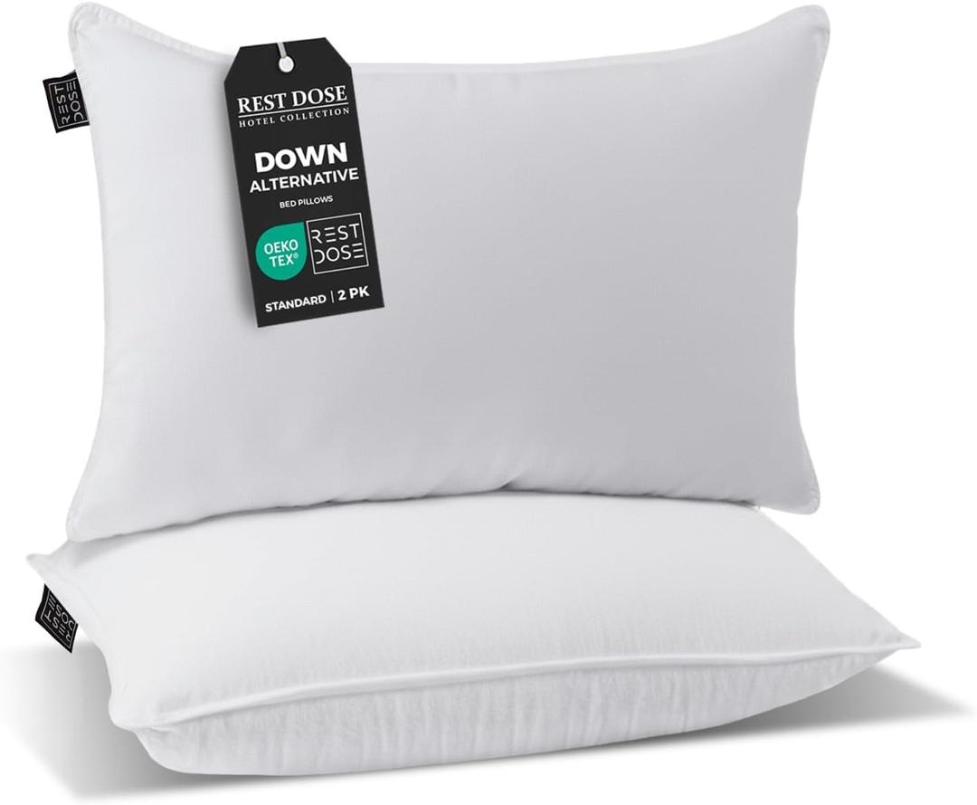 Bed Pillows for Sleeping, Set of 2 Cooling, Hotel Quality with Soft Down Alternative Fill for Back, Stomach & Side Sleepers (Standard)