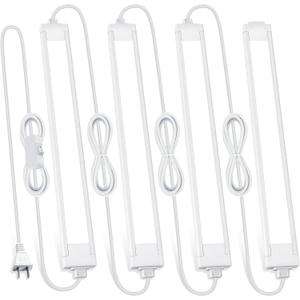 4 Pcs 14inch Plug in Under Cabinet Lighting for Kitchen, 6500k Bright White LED Under Counter Wired Lights for Shelf/Bookshelf/Workbench/Over Sink Linkable 110V LED Light Bar