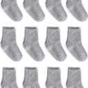 ZAPLES Baby Non Slip Grip Crew Socks with Anti Skid Soles for Infants Toddlers Kids Boys Girls, Gray, 8-10 Years