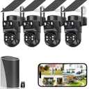 4K Solar Security Cameras Wireless Outdoor with Dual Lens, 4 Cam Kit, No Subscription Fee, Home Security System with Color Night Vision, Auto Tracking, Motion Detection