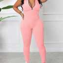 chicyes Women's Bodycon Jumpsuits Sleeveless Ribbed Zipper Sexy One Piece Pants Rompers Summer Outfits Pink (Pink, S)