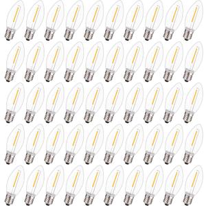 BORT 50 Pack C9 LED Replacement Light Bulb, C9 LED Bulbs for Christmas Outdoor String Lights, E17 Intermediate Base, Clear Plastic Commercial Grade Holiday Bulbs 2700K
