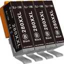 Compatible Ink Cartridge Replacement for Canon PGI-280XXL CLI-281XXL 280 XXL 281 XXL Use in PIXMA TR7520 TR8520 TS9520 TS9521C TS6320 TS6220 TS6120 TS8120 Printer (4Black)