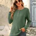Womens Long Sleeve Henley Tunic Tops Crew Neck Pullover Sweaters Loose Fit Dressy Casual (Green, M)