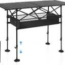 ALPHA CAMP Folding Camping Table, Portable Roll-up Table with Adjustable Height, Large Storage Bag and Carrying Bag, Tall Aluminum Table for Indoor & Outdoor Picnic BBQ Backyards Beach
