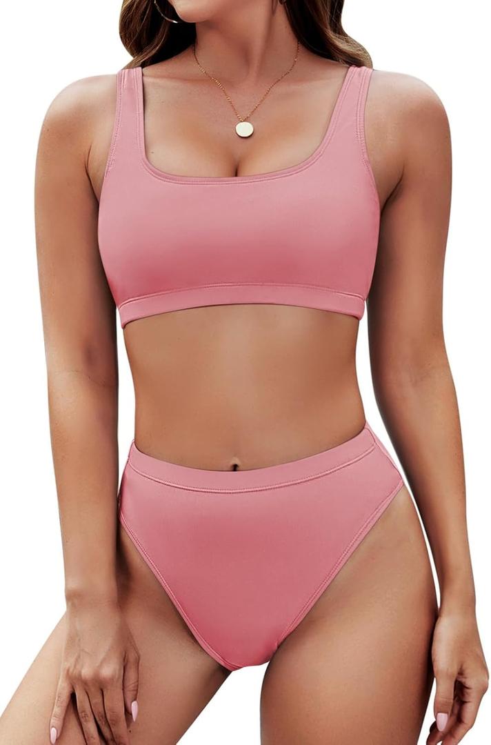 Pink Queen Women's Crop Top High Waisted Cheeky Bikini Set Two Piece Swimsuits (Medium)