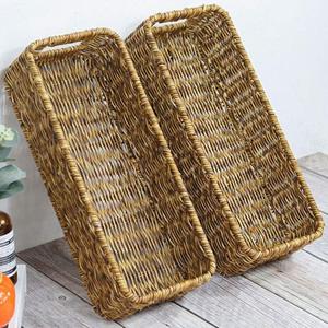 STOBAZA 2pcs Rattan Storage Basket Wicker Baskets Shelf Baskets Rattan Utensil Basket Utensil Storage Container Toy Organizer Vanity Drawers Storage Baskets for Pantry Rectangle Appliance