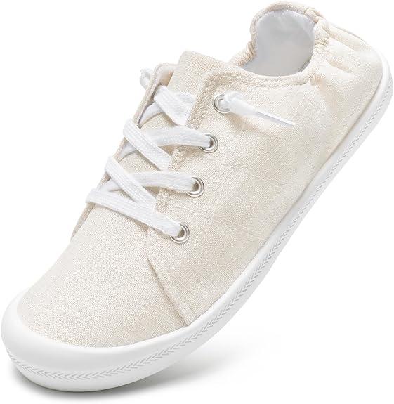 STQ Women Slip On Sneakers, Comfortable Casual Canvas Shoes, Beige White US 9