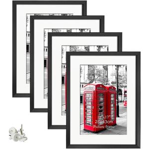Giftgarden Black 16x20 Picture Frames, Matted to Display 11x17 Picture with Mat or 16 x 20 Artwork without Mat, Set of 4, 20x16
