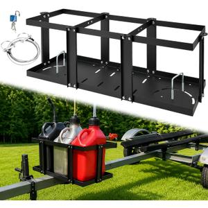 Gas Can Holder for Trailer, Fuel Jug Holder 6 Fixed Columns & Locking Strap